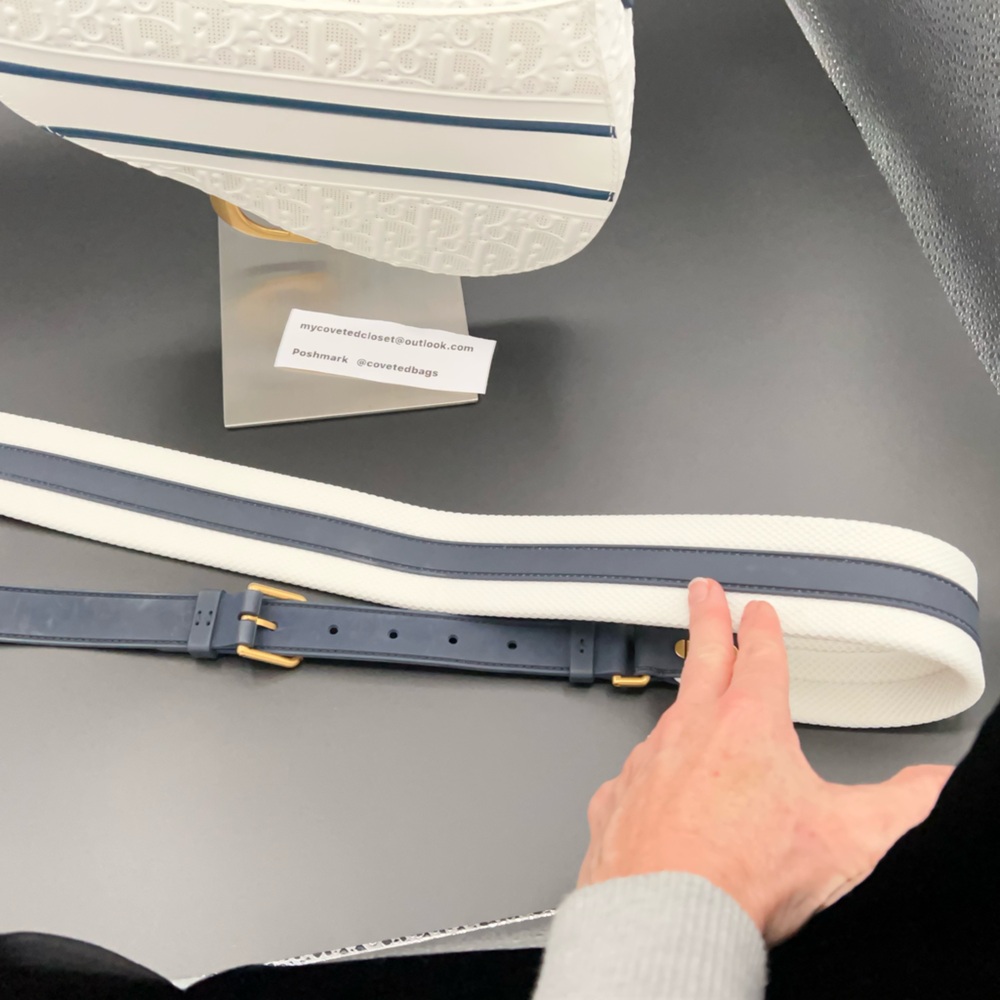 Dior Medium Saddle Bag White w/Navy and Gold Accents in Perforated Leather! ๐ค๐ - Picture 6 of 16